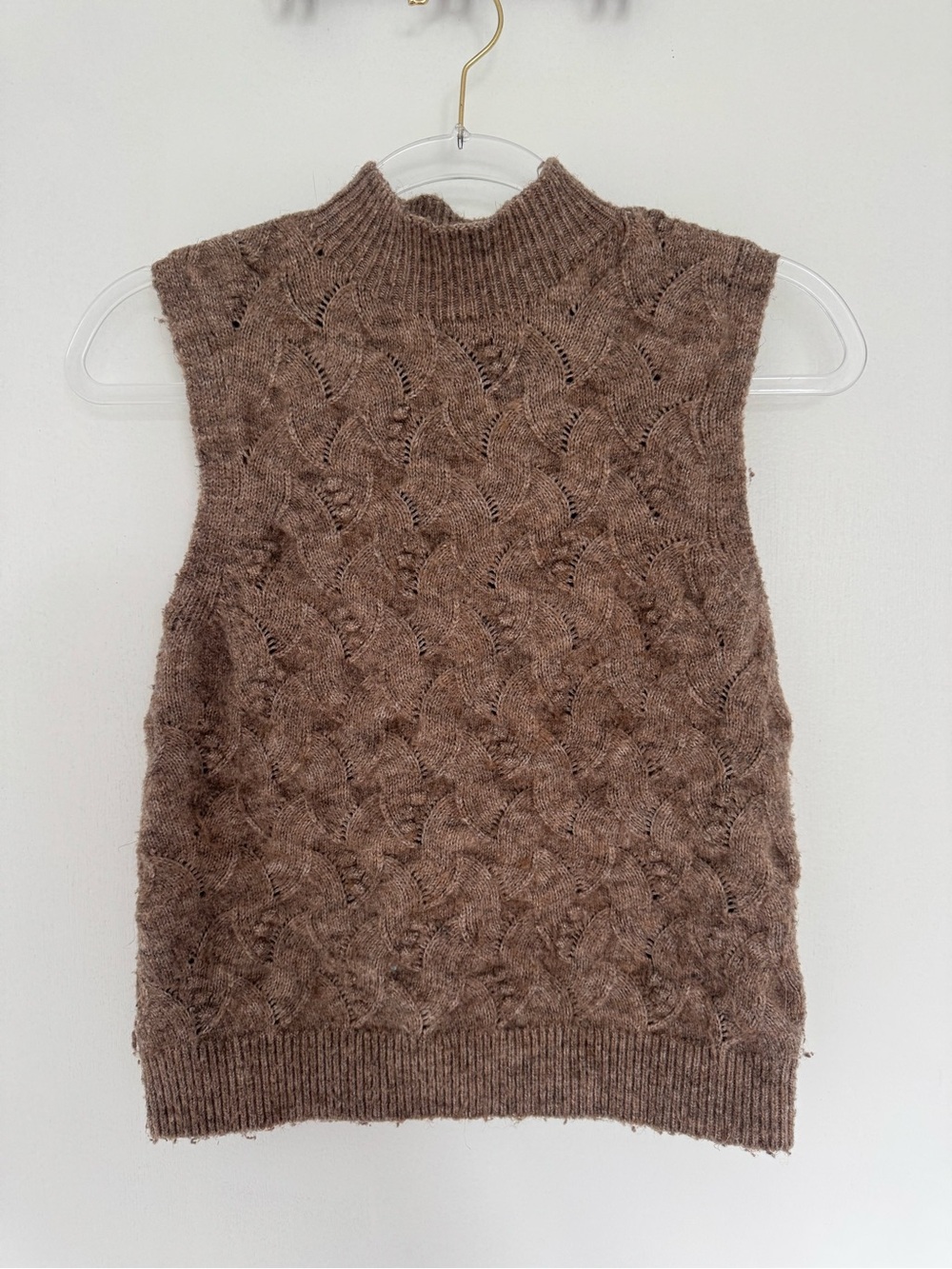 Kerisma Brown Sleeveless Mock Neck Cable Knit Vest